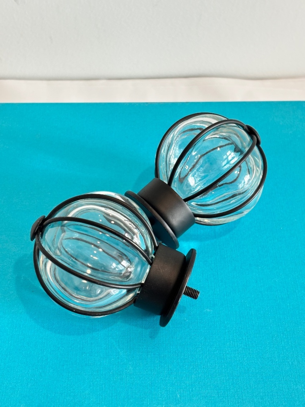 IKEA Blast globe black steel round curtain rod finials spherical ribbed glass